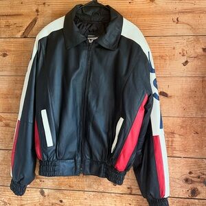 Vintage WILDA Genuine Leather Jacket USA Flag Embroidered